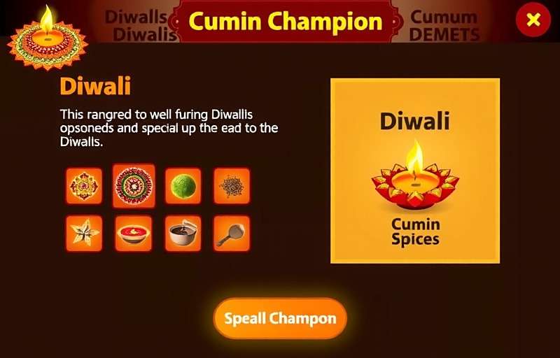 Cumin Champion Diwali Event Cumin Champion Diwali event screenshot with festive rangoli designs, diyas, and special Diwali spices